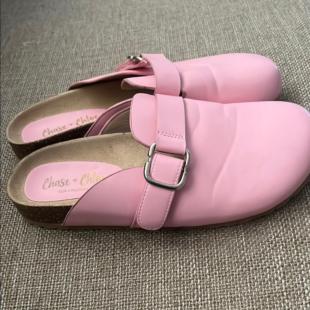 Chase + Chloe Pink Slip-On Mules with Silver Buckle - Picture 2 of 10